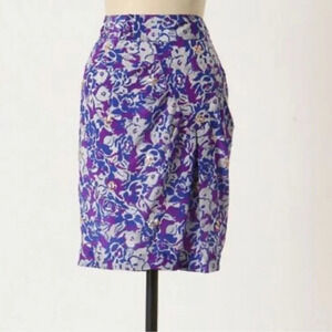 Anthropologie Fei Floral Silk Pencil Skirt Sequin Blue Purple 8